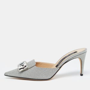 Sergio Rossi Silver Glitter Crystal Embellished Mules Size 40, Sandals - Luxury Closet catalog