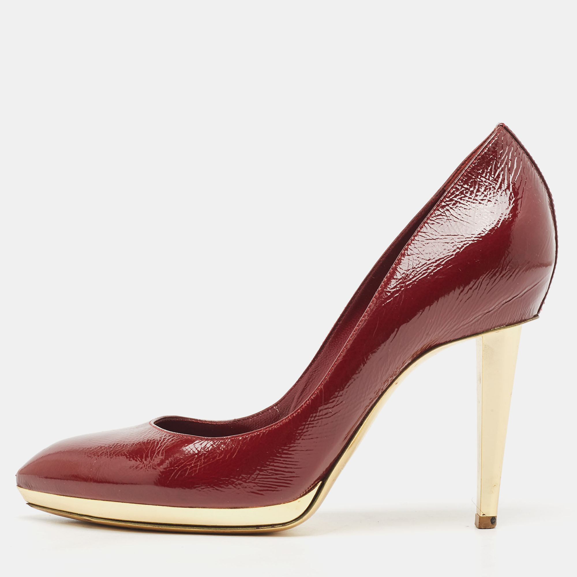 Sergio Rossi Burgundy Patent Leather Platform Pumps Size 39.5, Pumps - Luxury Closet catalog
