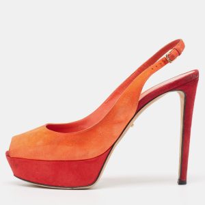 Sergio Rossi Orange Suede Peep Toe Slingback Pumps Size 37.5, Pumps - Luxury Closet catalog