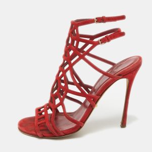 Sergio Rossi Red Suede Puzzle Caged Sandals Size 37, Sandals - Luxury Closet catalog