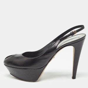 Sergio Rossi Black Leather Peep Toe Slingback Pumps Size 37, Pumps - Luxury Closet catalog
