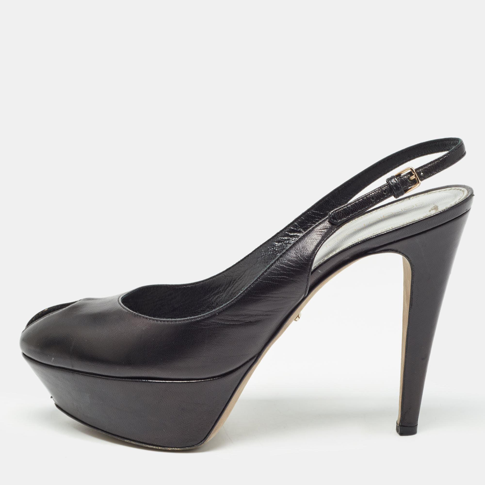 Sergio Rossi Black Leather Peep Toe Slingback Pumps Size 37, Pumps - Luxury Closet catalog