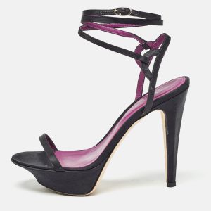 Sergio Rossi Black Satin Ankle Strap Platform Sandals Size 37.5, Sandals - Luxury Closet catalog