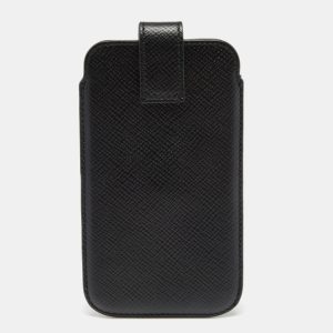 Smythson Black Leather Phone Cover, Mobile Phone Cases - Luxury Closet catalog
