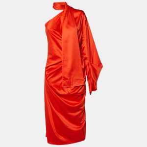 Solace London Orange Satin Sorina Draped Asymmetric Dress M, Dresses - Luxury Closet catalog