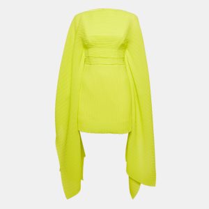 Solace London Lime Green Plisse Long Sleeve Mini Dress S, Dresses - Luxury Closet catalog