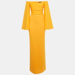 Solace London Orange Stretch Crepe Flared Sleeve Eliana Maxi Dress S, Dresses - Luxury Closet catalog