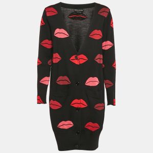 Sonia Rykiel Black Lip Pattern Jacquard Knit Button Front Cardigan S, Sweaters & Cardigans - Luxury Closet catalog