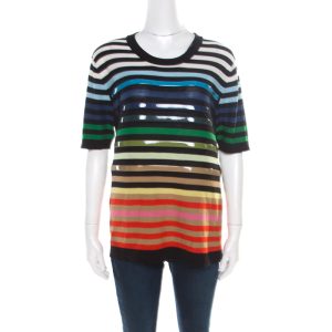 Sonia Rykiel Multicolor Striped Cotton and Silk Vinyl Strip Detail Top M, Shirts & Tops - Luxury Closet catalog