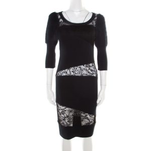 Sonia Rykiel Green and Black Lace Paneled Textured Sleeve Detail Sheath Dress S, Dresses - Luxury Closet catalog