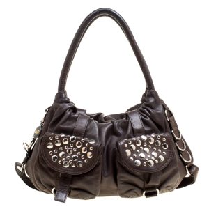 Sonia Rykiel Dark Brown Leather Studded Satchel, Satchels - Luxury Closet catalog