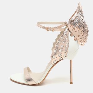 Sophia Webster Metallic Rose Gold/White Leather Evangeline Ankle Strap Sandals Size 37, Sandals - Luxury Closet catalog