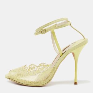 Sophia Webster Yellow Leather and Lace Print PVC Peep Toe Ankle Strap Sandals Size 37, Sandals - Luxury Closet catalog
