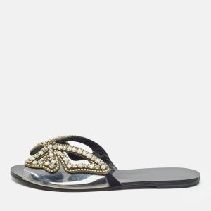 Sophia Webster Black Leather and PVC Madame Butterfly Slide Flats Size 38.5, Flats - Luxury Closet catalog