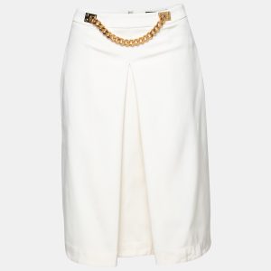 Sophie Hulme Ivory Stretch Gabardine Chain Embellished Inverted Pleat Front Skirt M, Skirts - Luxury Closet catalog