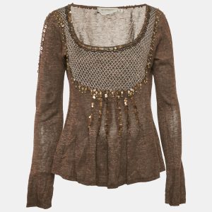 Sportmax Brown Embellished Lurex Knit Long Sleeve Top L, Shirts & Tops - Luxury Closet catalog