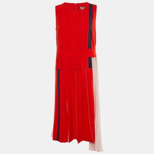 Sportmax Red Colorblock Crepe Pleated Midi Dress L, Dresses - Luxury Closet catalog