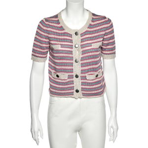 Sportmax Multicolor Striped Linen Knit Button Front Cardigan M, Sweaters & Cardigans - Luxury Closet catalog