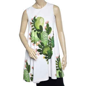 Sportmax White Cactus Print Crepe Sleeveless A-Line Dress S, Dresses - Luxury Closet catalog