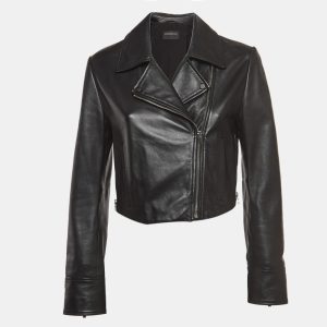 Sportmax Black Leather Cropped Biker Jacket M, Coats & Jackets - Luxury Closet catalog