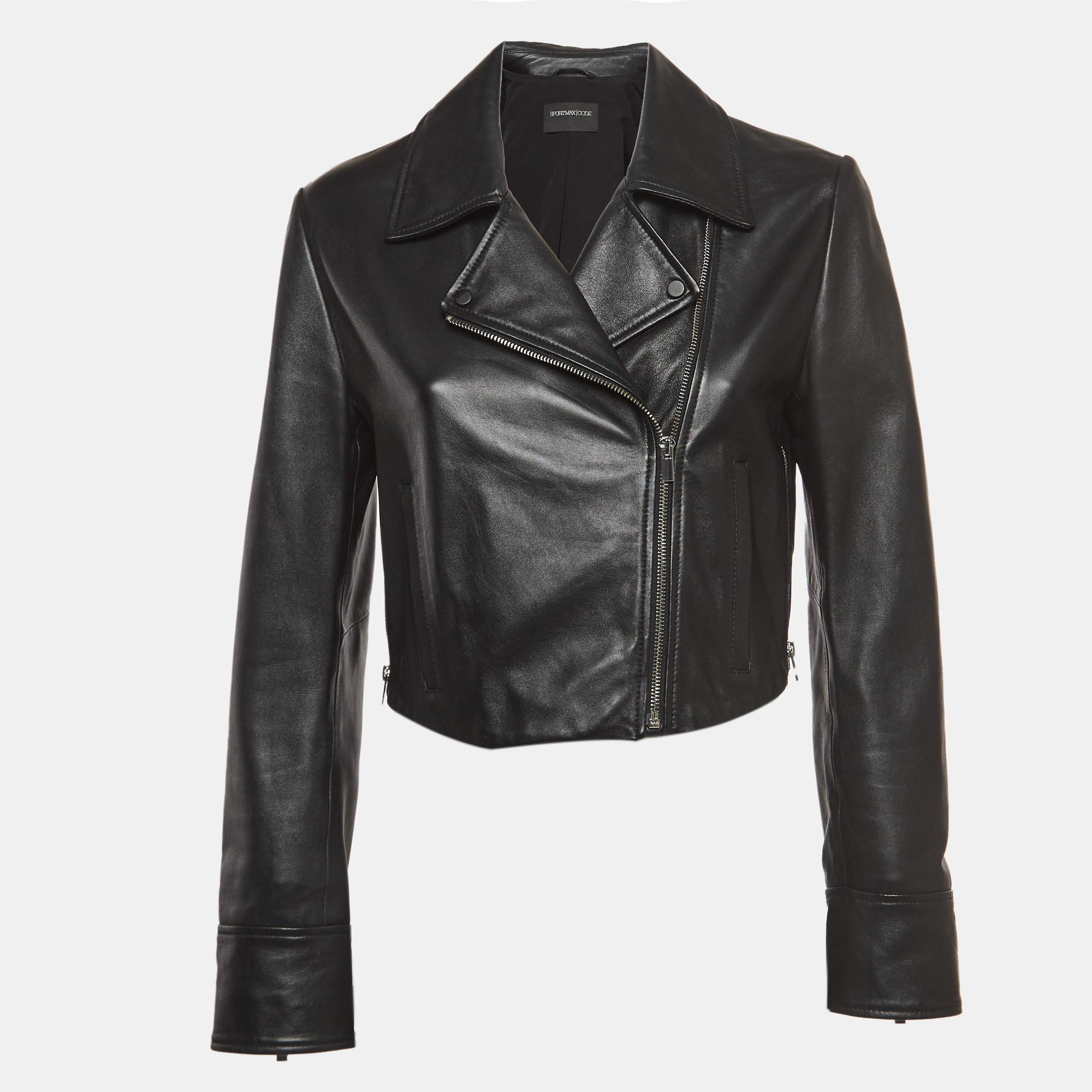 Sportmax Black Leather Cropped Biker Jacket M, Coats & Jackets - Luxury Closet catalog