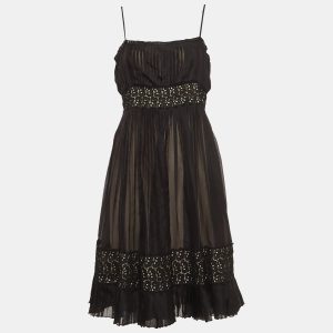 Sportmax Black Lace Trim Silk Pleated Midi Empire Dress L, Dresses - Luxury Closet catalog
