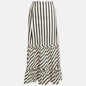 Sportmax Cream/Black Striped Cotton Blend Ruffled Maxi Skirt M, Skirts - Luxury Closet catalog