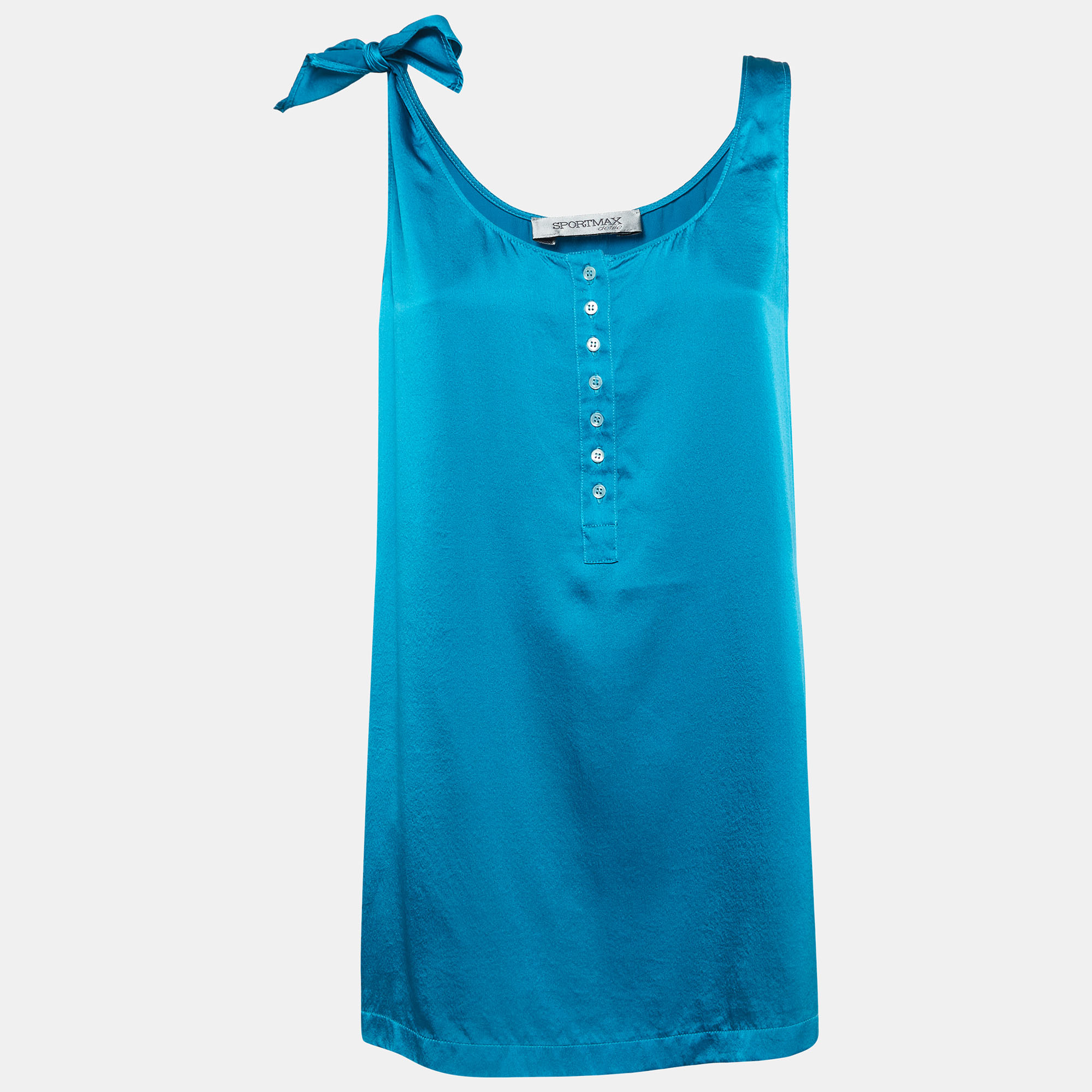 Sportmax Blue Satin Silk Tie-Up Sleeve Buttoned Top S, Shirts & Tops - Luxury Closet catalog