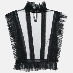 Starch Black Tulle Pleat Detail Ruffled Top S, Shirts & Tops - Luxury Closet catalog