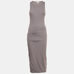 Standard James Perse Grey Jersey Ruche Sleeveless Midi Dress S, Dresses - Luxury Closet catalog