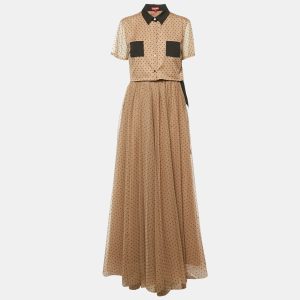 Staud Dark Beige Dot Printed Mesh Shirt & Skirt L, Suits - Luxury Closet catalog