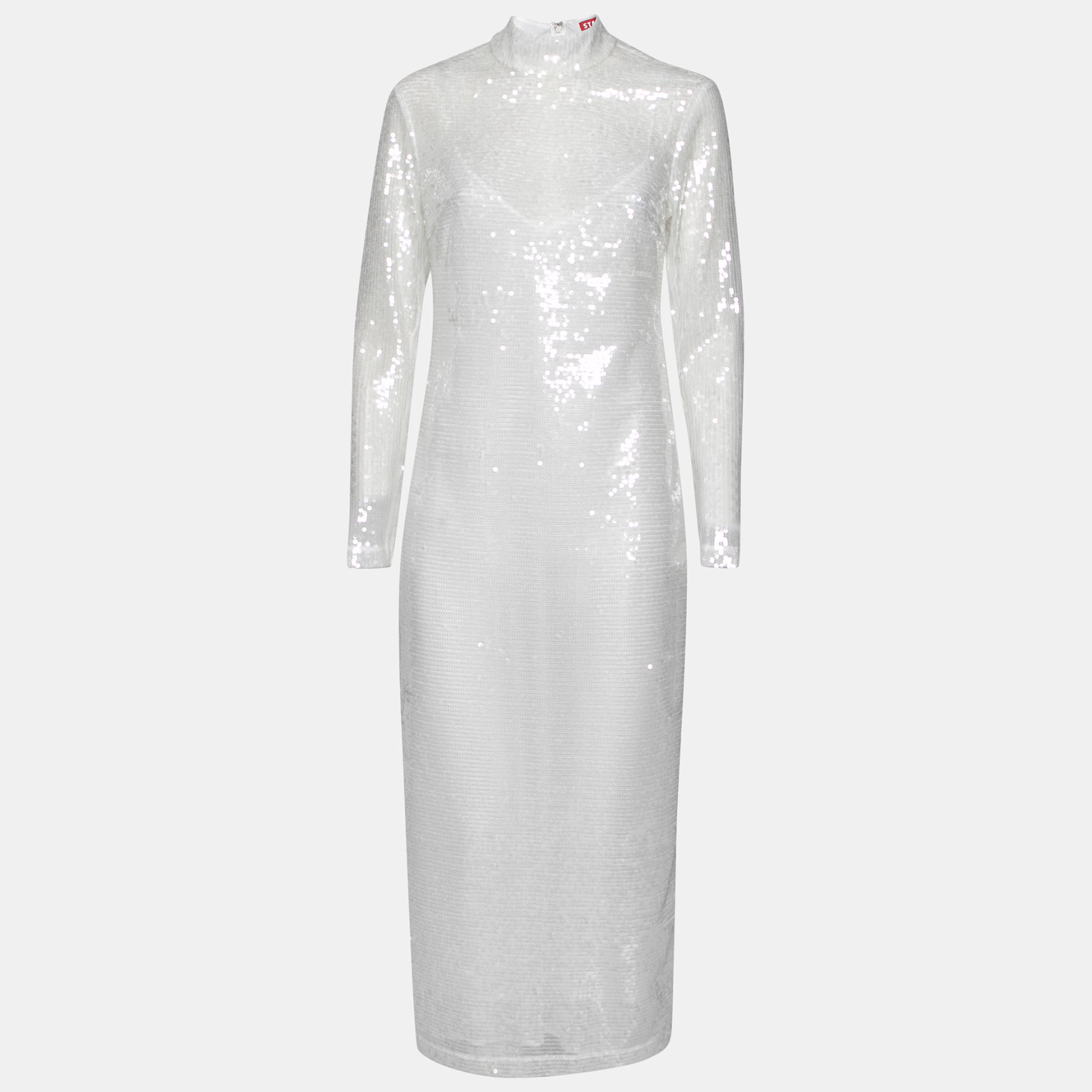 Staud White Sequin Embellished Long Sleeve Midi Dress M, Dresses - Luxury Closet catalog
