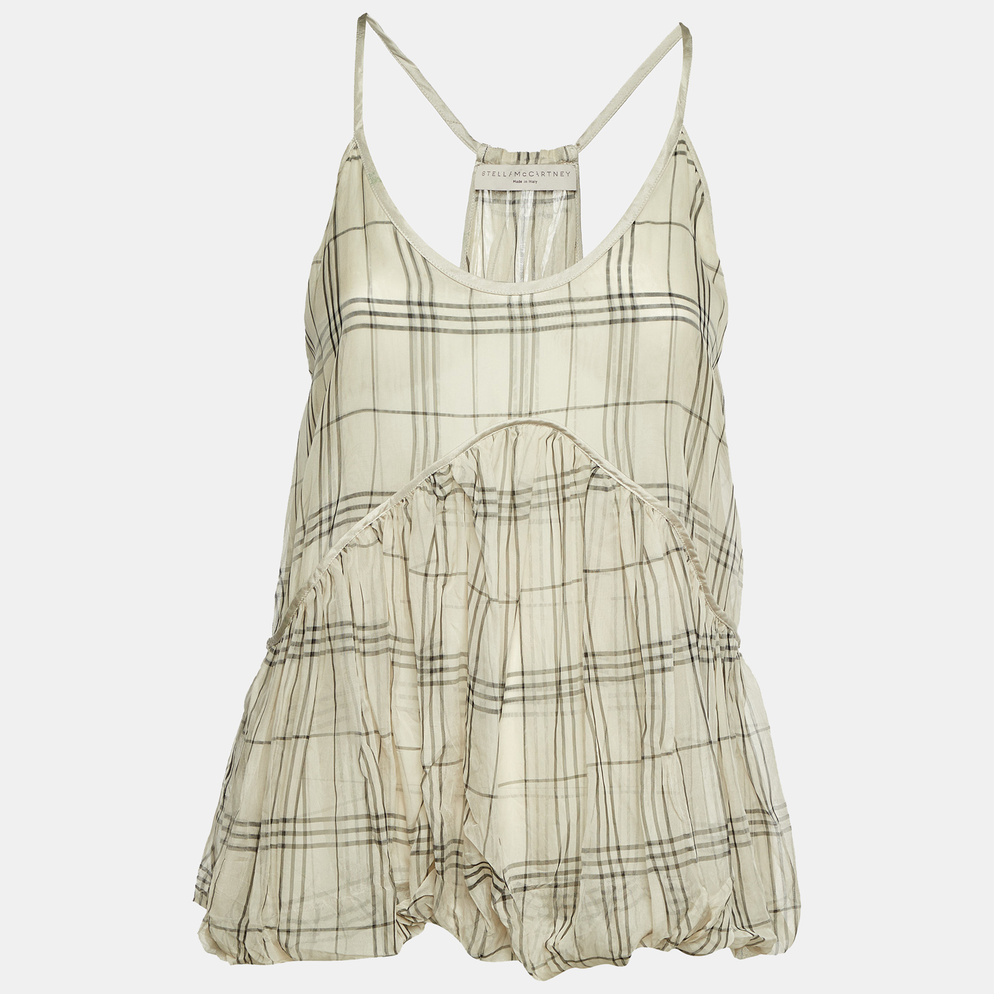 Stella McCartney Cream Check Print Sheer Silk Camisole Top M, Shirts & Tops - Luxury Closet catalog