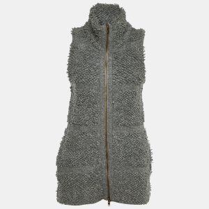 Stella McCartney Grey Fleece Wool Zip-Up Sleeveless Cardigan S, Sweaters & Cardigans - Luxury Closet catalog