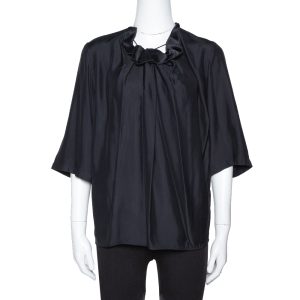 Stella McCartney Black Sateen Gathered Neck Faye Top XS, Shirts & Tops - Luxury Closet catalog