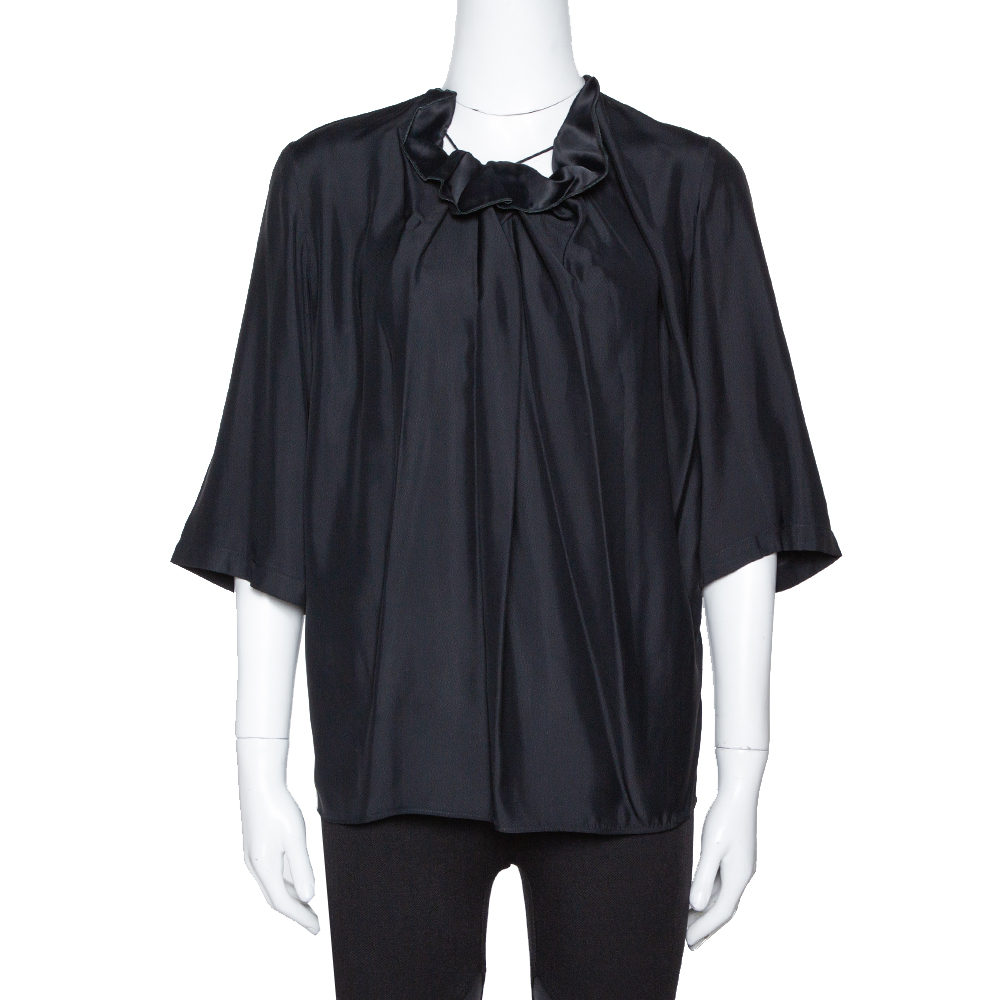 Stella McCartney Black Sateen Gathered Neck Faye Top XS, Shirts & Tops - Luxury Closet catalog