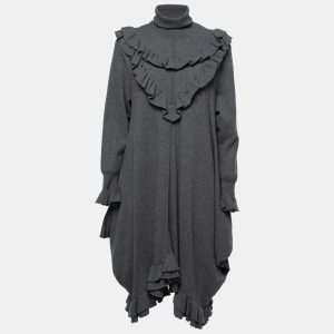 Stella McCartney Grey Wool High Neck Ruffled Sweater Dress S, Dresses - Luxury Closet catalog