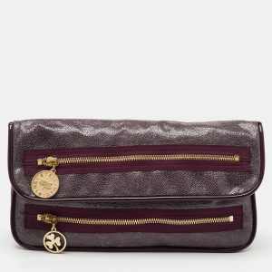 Stella McCartney Burgundy Faux Leather Zipper Detail Fold Over Clutch, Clutches & Special Occasion Bags - Luxury Closet catalog