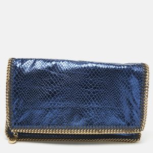 Stella McCartney Metallic Blue Python Effect Faux Leather Falabella Fold Over Clutch, Clutches & Special Occasion Bags - Luxury Closet catalog