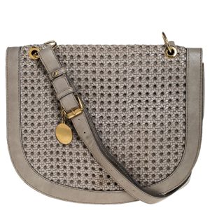 Stella McCartney Grey Woven Leather Alexa Flap Shoulder Bag, Shoulder Bags - Luxury Closet catalog