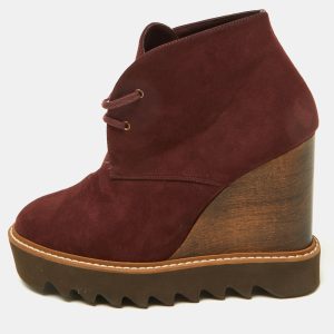 Stella McCartney Burgundy Faux Suede Lace Up Wedge Pumps Size 39, Pumps - Luxury Closet catalog