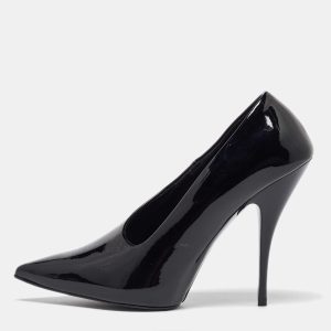 Stella McCartney Black Faux Patent Leather V Neck Pointed Toe Pumps Size 35, Pumps - Luxury Closet catalog