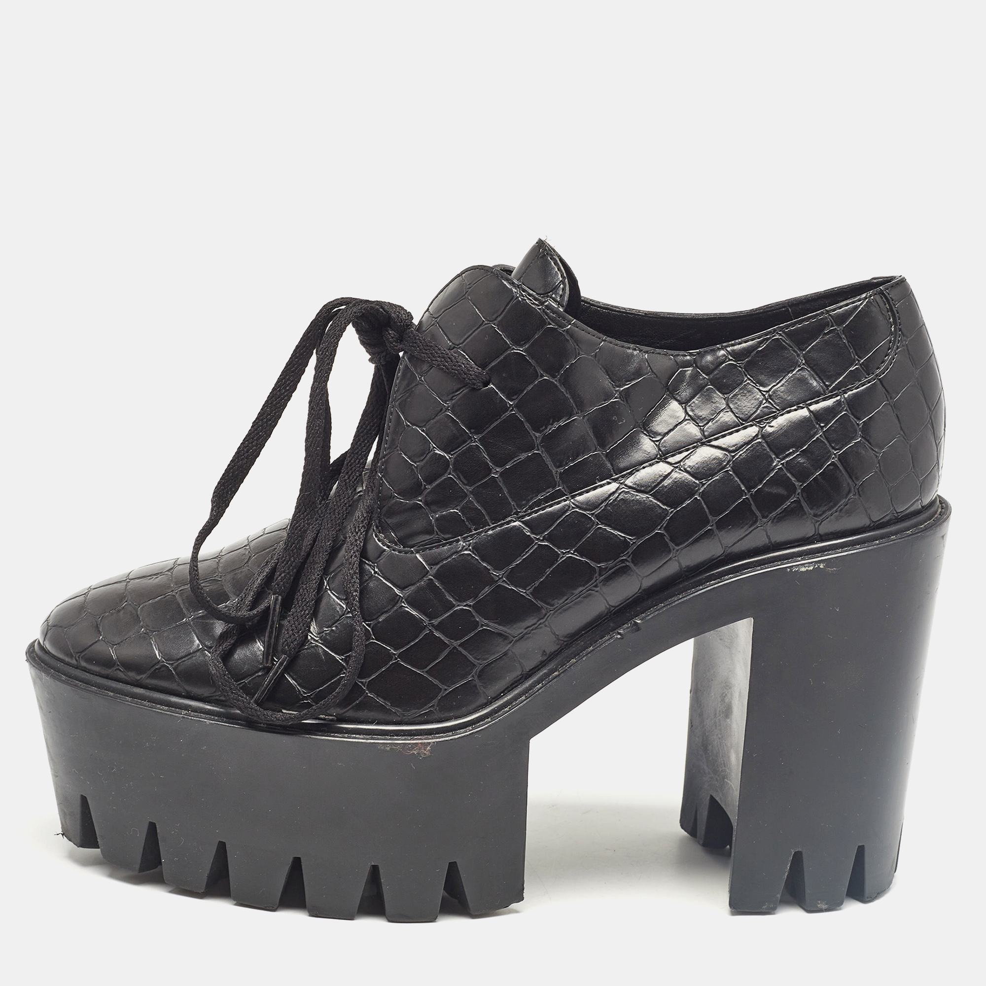 Stella McCartney Black Croc Embossed Leather Ankle Length Boots Size 41, Boots - Luxury Closet catalog