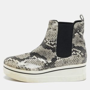 Stella McCartney Grey/Black Faux Snakeskin Leather Platform Ankle Boots Size 39, Boots - Luxury Closet catalog