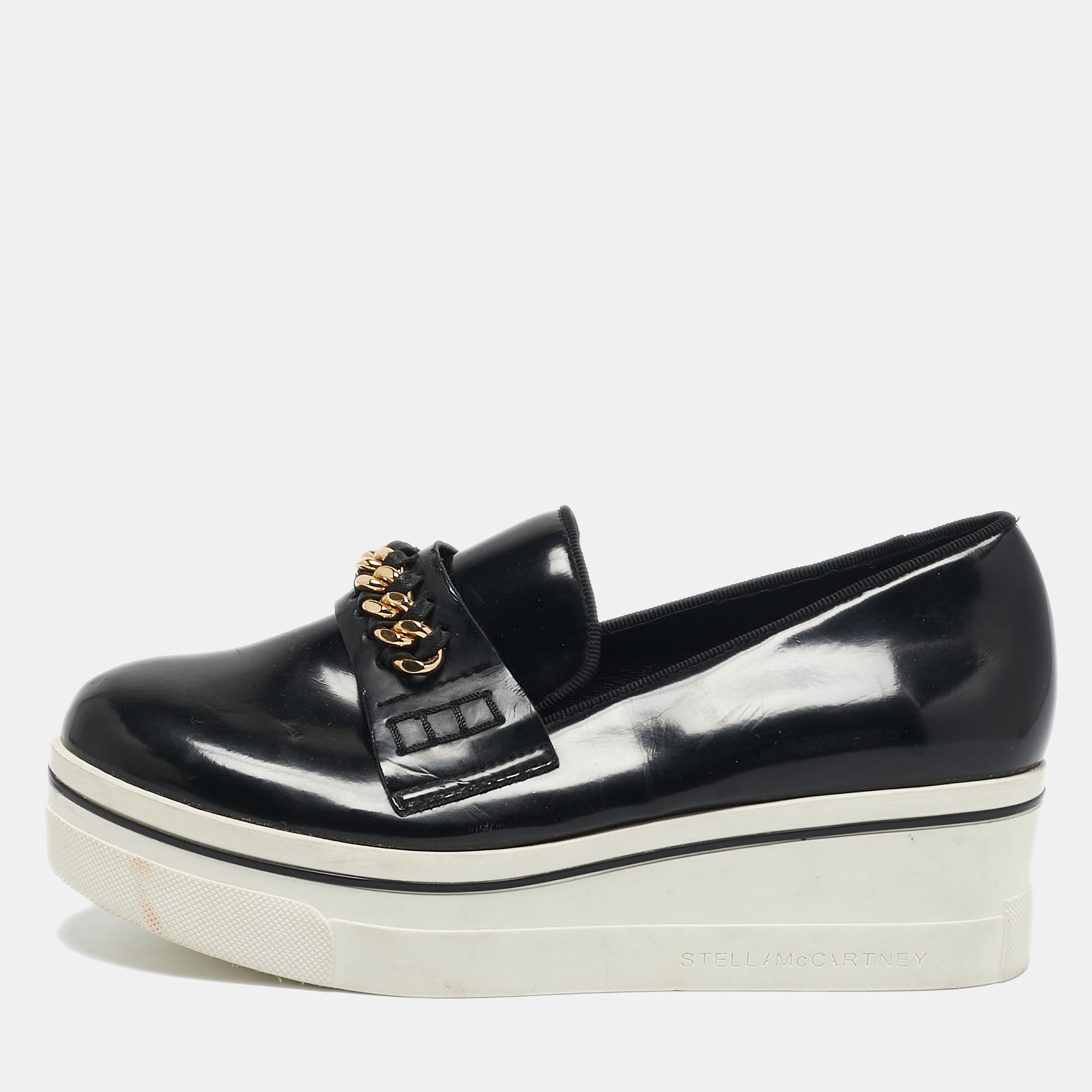 Stella McCartney Black Faux Leather Chain-Link Platform Slip On Sneakers Size 36, Athletic Shoes & Sneakers - Luxury Closet catalog