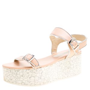 Stella McCartney Beige/Silver Faux Leather Geena Marble Platform Sandals Size 38, Sandals - Luxury Closet catalog