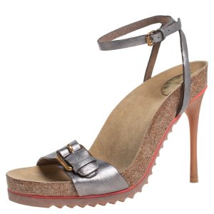 Stella McCartney Metallic Grey Faux Leather Ankle Strap Sandals Size 38, Sandals - Luxury Closet catalog
