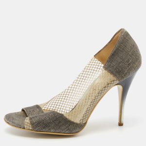 Stella McCartney Grey/Gold Canvas and PVC Peep Toe Pumps Size 36, Pumps - Luxury Closet catalog