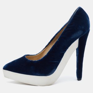 Stella McCartney Navy Blue Velvet Pointed Toe Platform Pumps Size 37.5, Pumps - Luxury Closet catalog