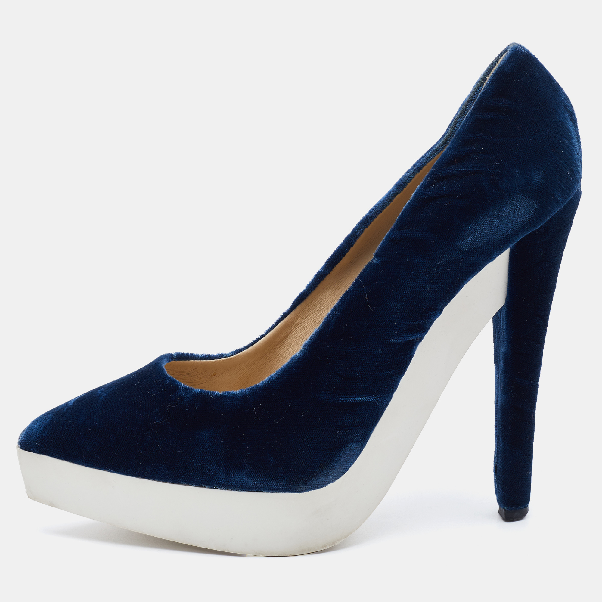 Stella McCartney Navy Blue Velvet Pointed Toe Platform Pumps Size 37.5, Pumps - Luxury Closet catalog